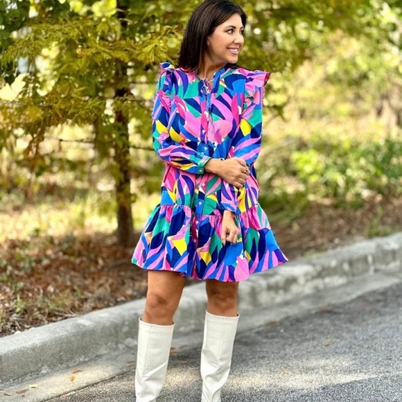 Colorful Abstract Print Dress - Picture 1 of 2